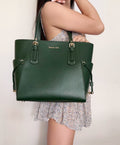 Moss Green Small Crossgrain Leather Travel Shoulder Tote E62635
