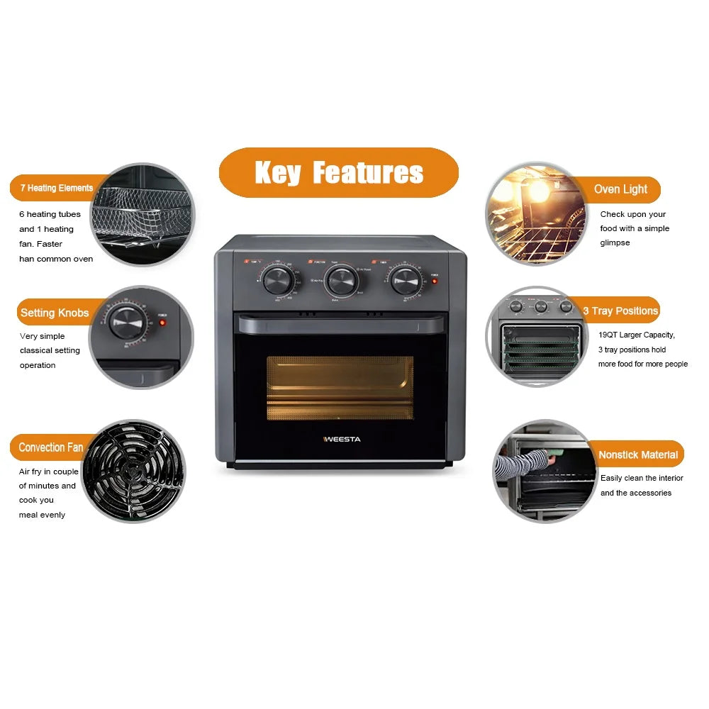 1300W 20Qt Air Fryer Toaster Oven Combo with Non Stick Basket W727