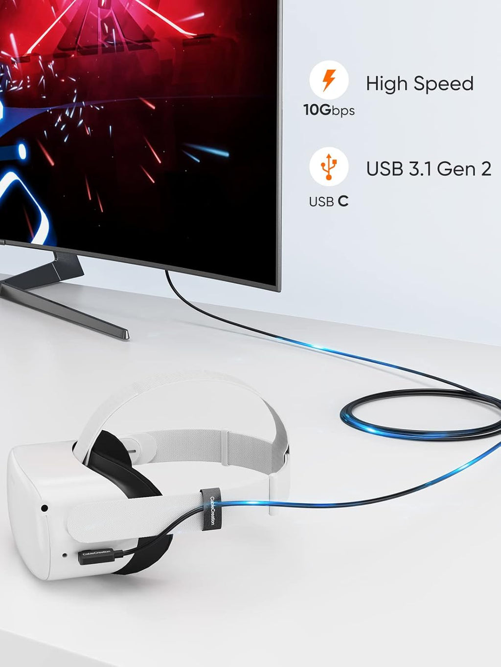 Quest 2 Cable Fiber Optic 16 FT, USB C to USB C Cable 10Gbps Q830687