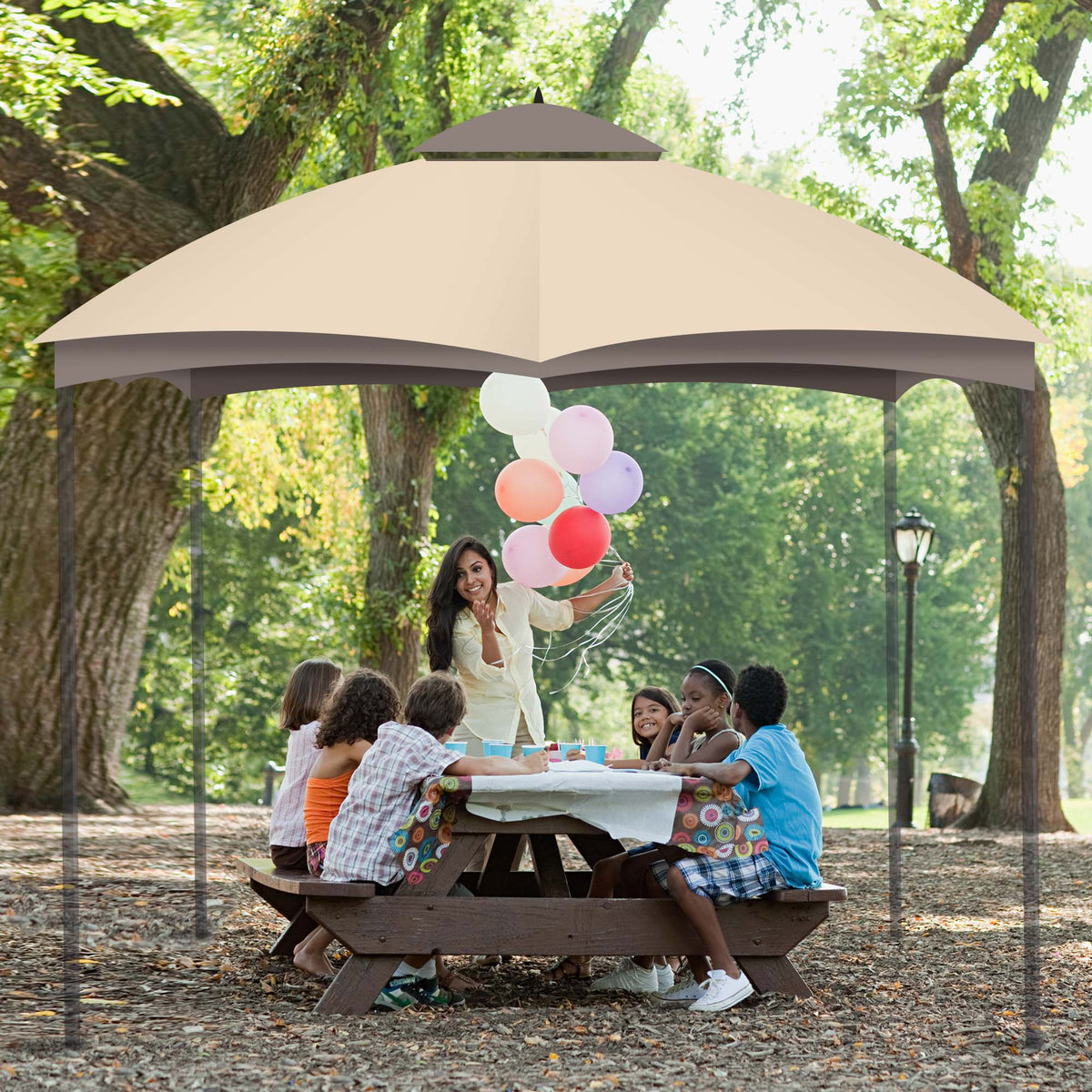 2-Tier Canopy Top Replacement for 10'x12' Gazebo Coffee Beige G6860