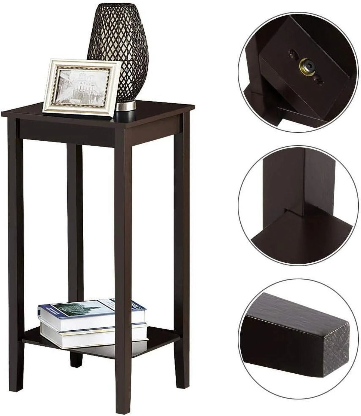 2 Tier End Table Set Of 2, Slim Side Table With Storage Shelf, Wood Finish A205