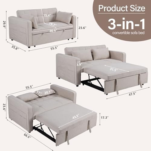 Grey 3-in-1 Convertible Sleeper Sofa Bed M66999