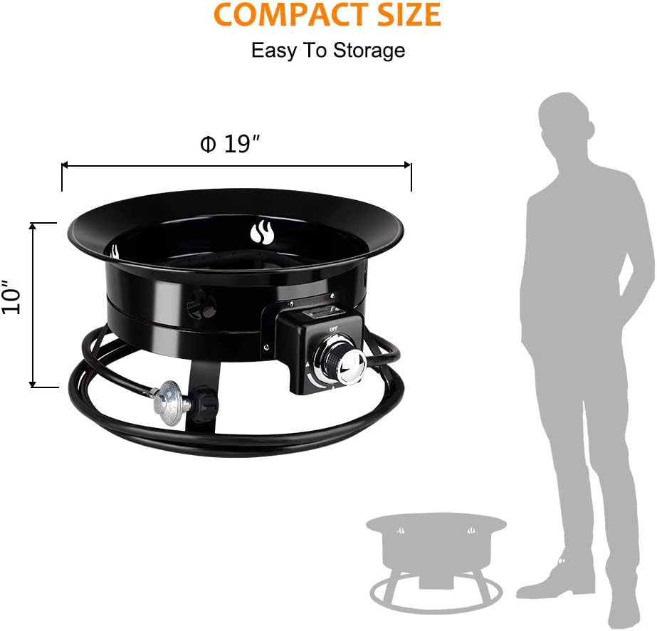 19 Inch Diameter Black Portable Propane Fire Pit C5044