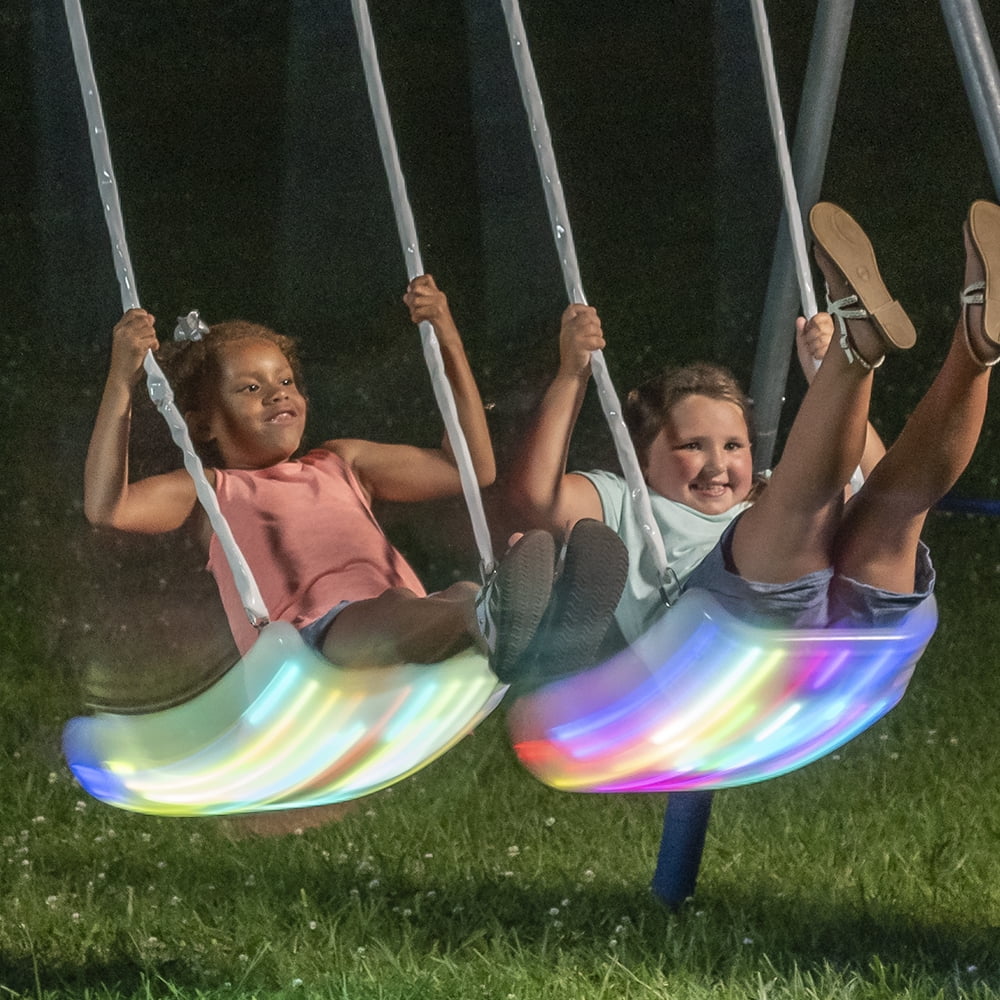 Metal Swing Set with 2 LED Swing Seats, Disc Swing & Wave Slide G371