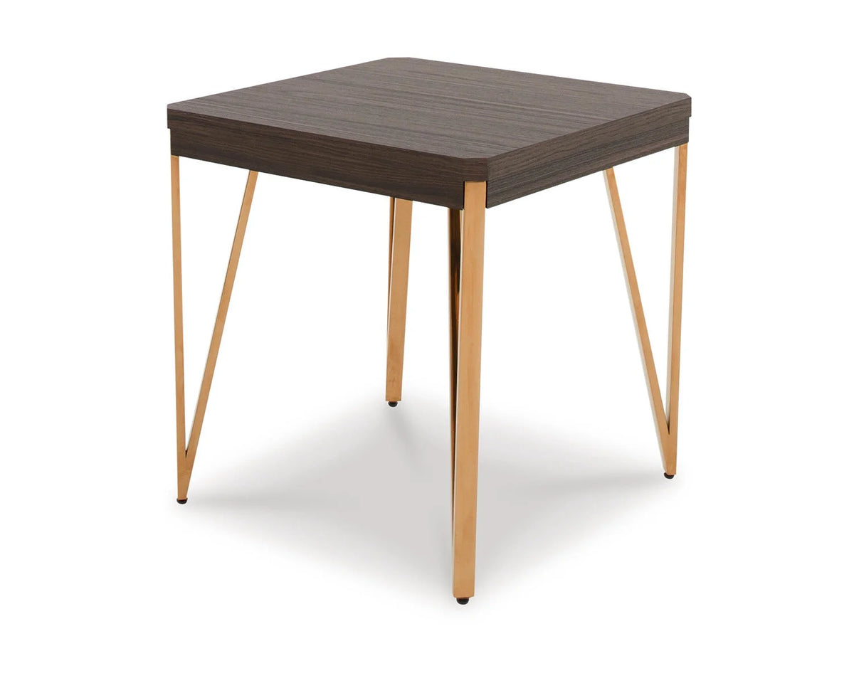Contemporary Occasional Table Set with Steel Legs, Set of 3, Dark Brown & Metallic N9052