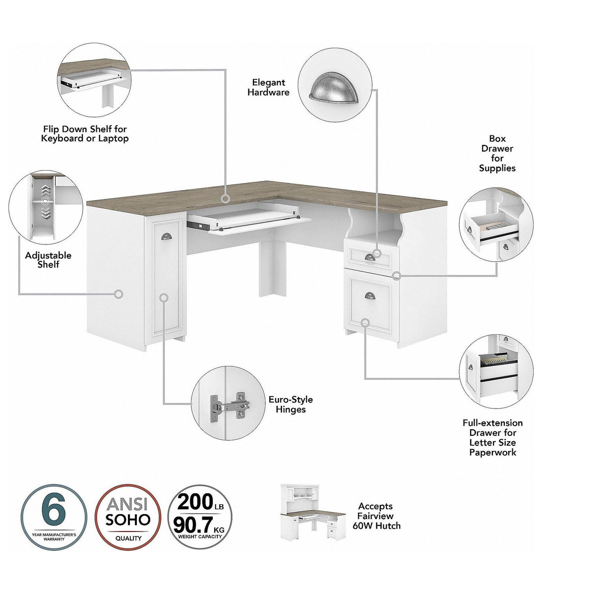 Gray L Shaped Desk with Storage Cabinet and File Drawer N61458