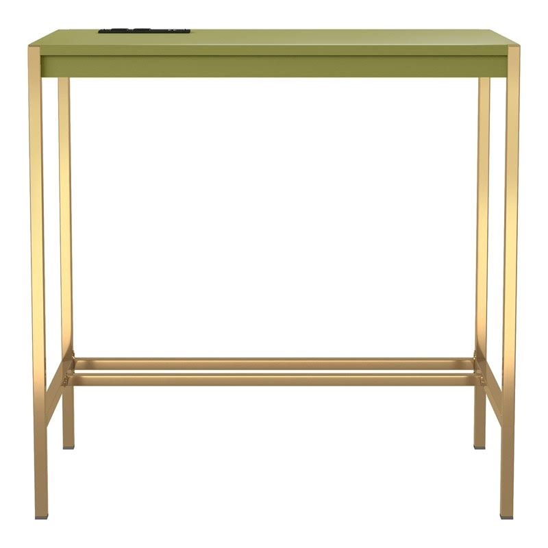 Olive and Gold Wood Writing Desk with USB Port V4213