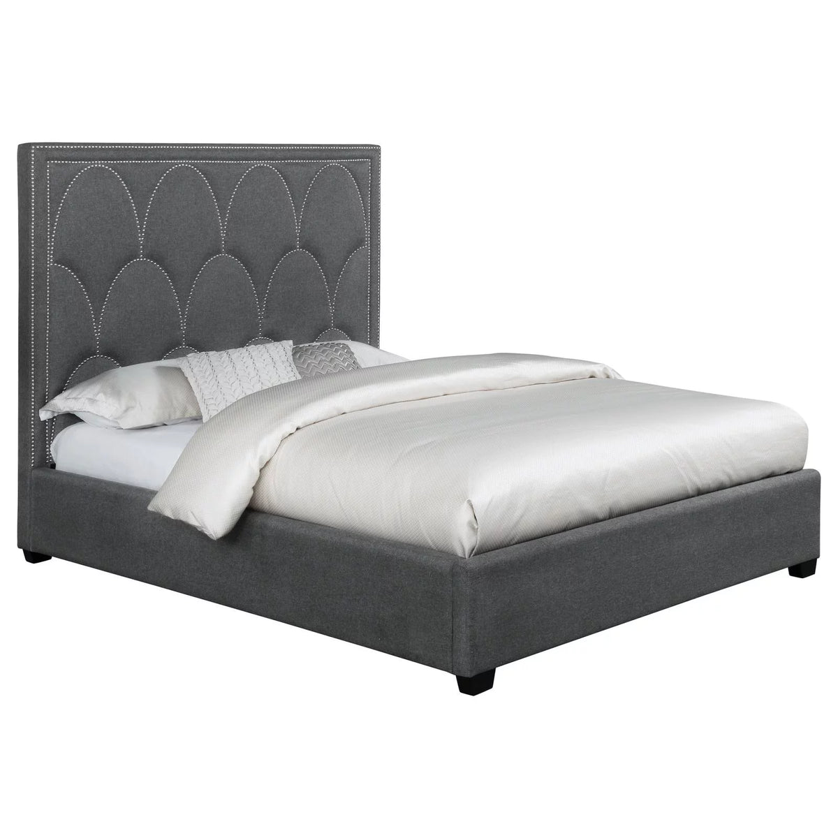 Upholstered Bed with Nailhead Trim Charcoal E6229