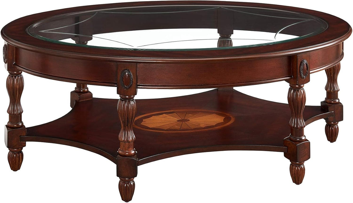 Solid Wood Console Table with Tempered Glass and Storage Shelf Walnut U78470