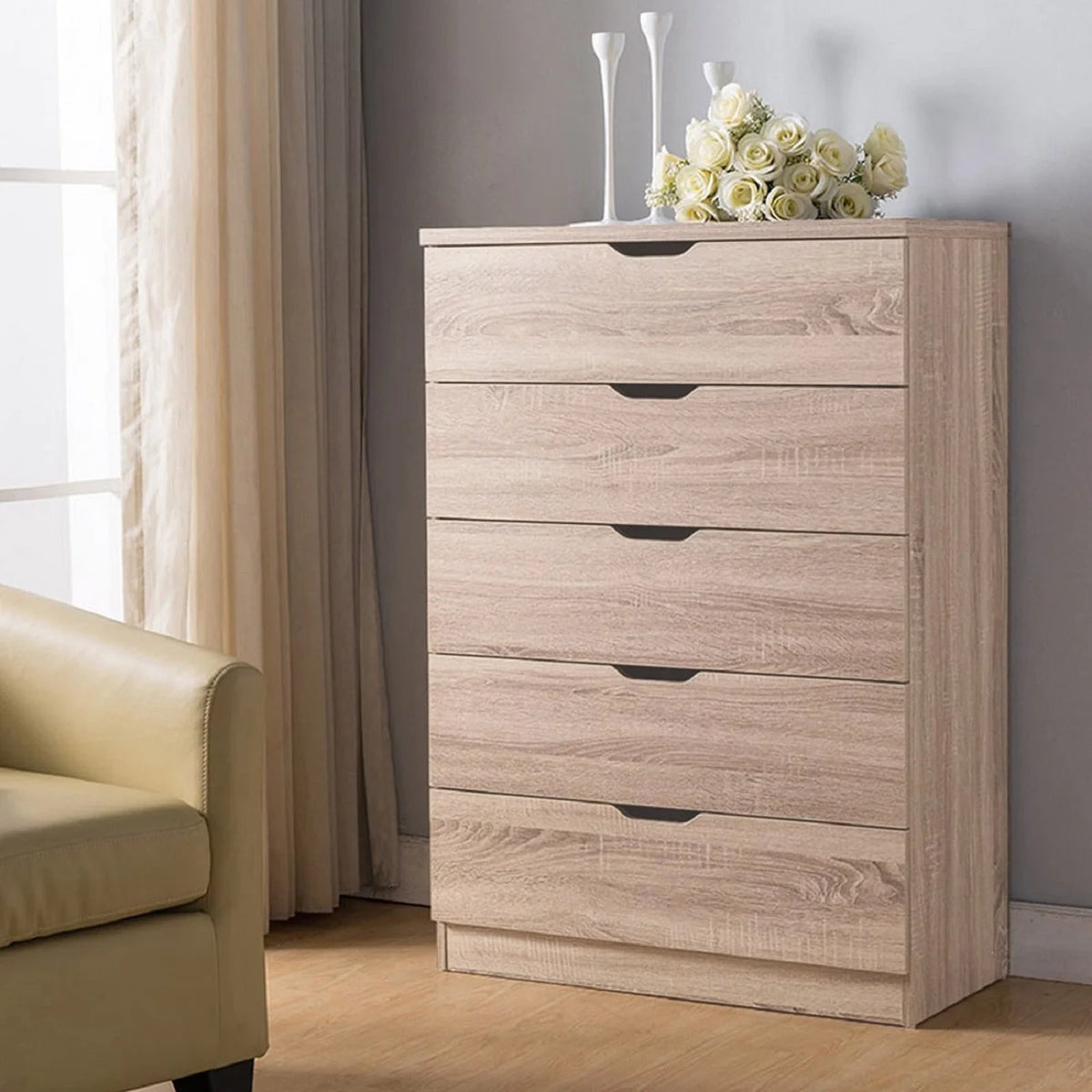 Brown 5 Drawer Wood Dresser N110168