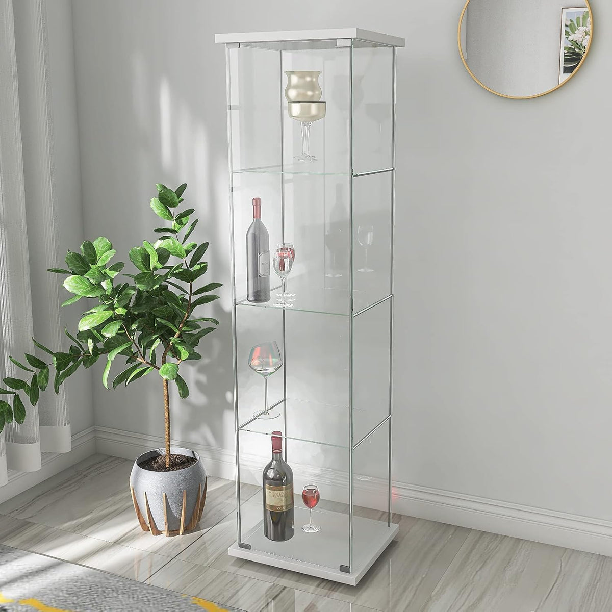 Glass Display Cabinet 4 Shelves with Door White H23011