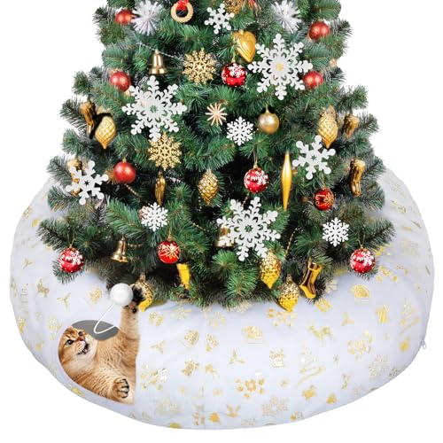 White & Golden Cat Tunnel Christmas Tree Skirt B60843