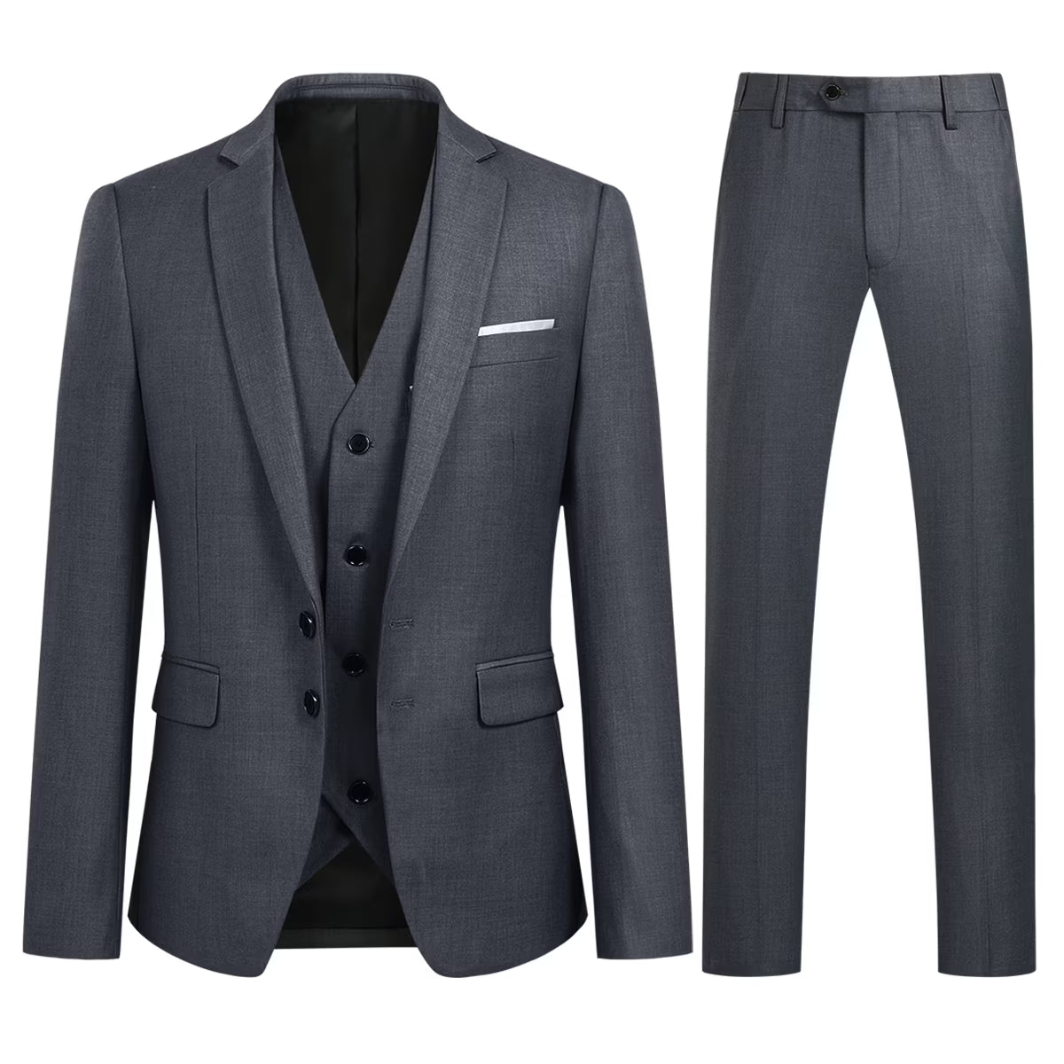 Mens Slim Fit 3 Piece Suit Blazer Waistcoat Trousers Y159189