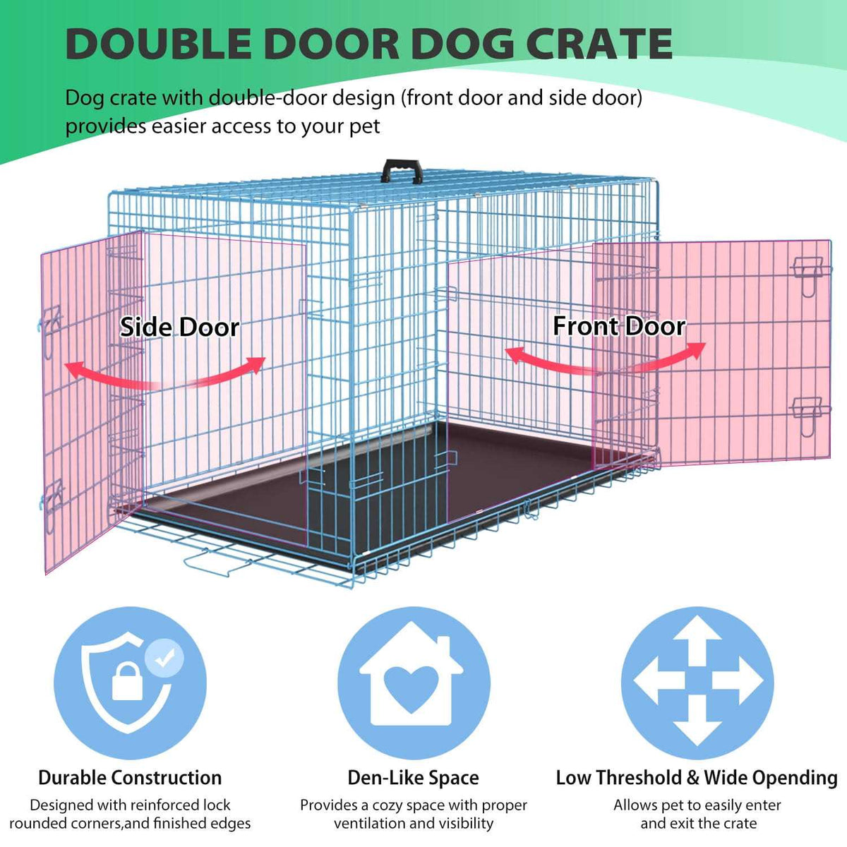 Large Foldable Double-Door Metal Wire Dog Crate Y1748