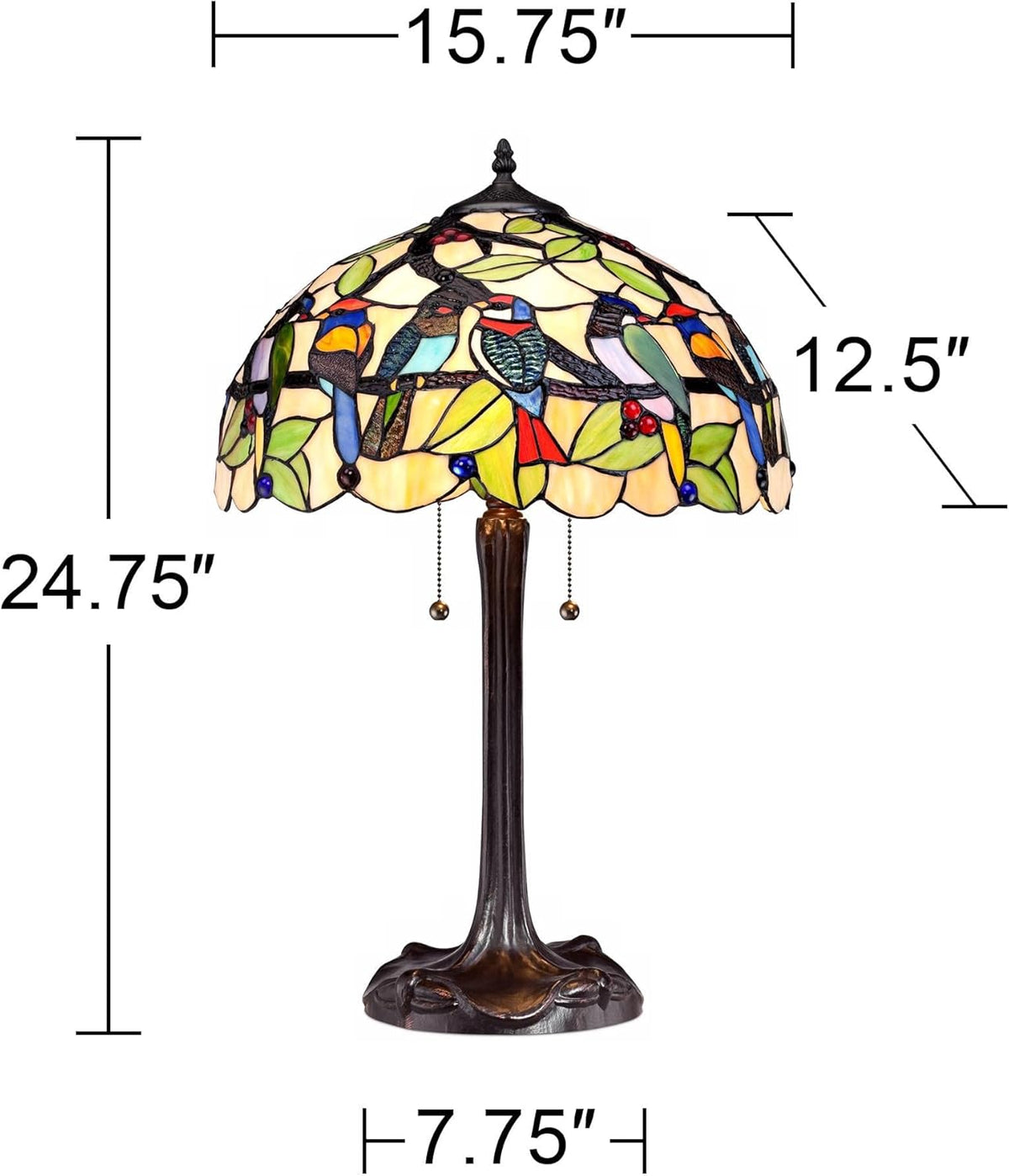 Bronze Tropical Birds Clear Multicolored Antique Stained Glass Table Lamp S84441