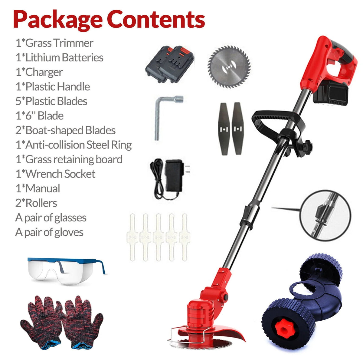Cordless Electric Grass Trimmer with Wheels R9156