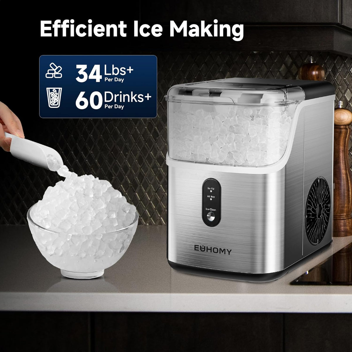 Nugget Ice Maker Machine with 34lbs/24H Self-Cleaning Stainless Steels A3516