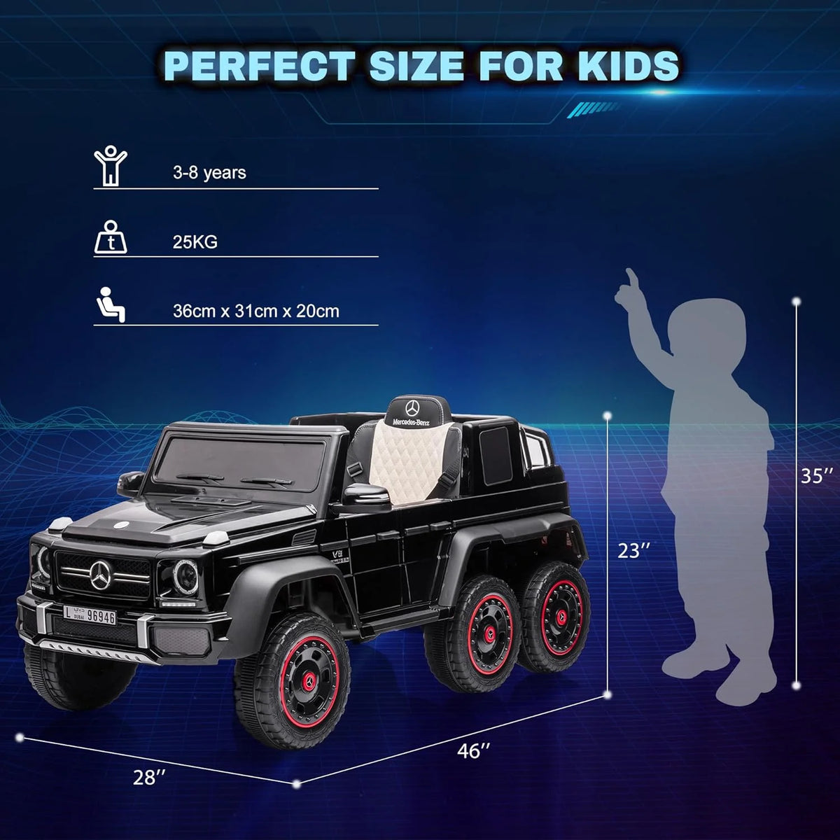 24V 6 Wheels Electric Ride on Kids Car with Remote Control Music&Lights Black B82326