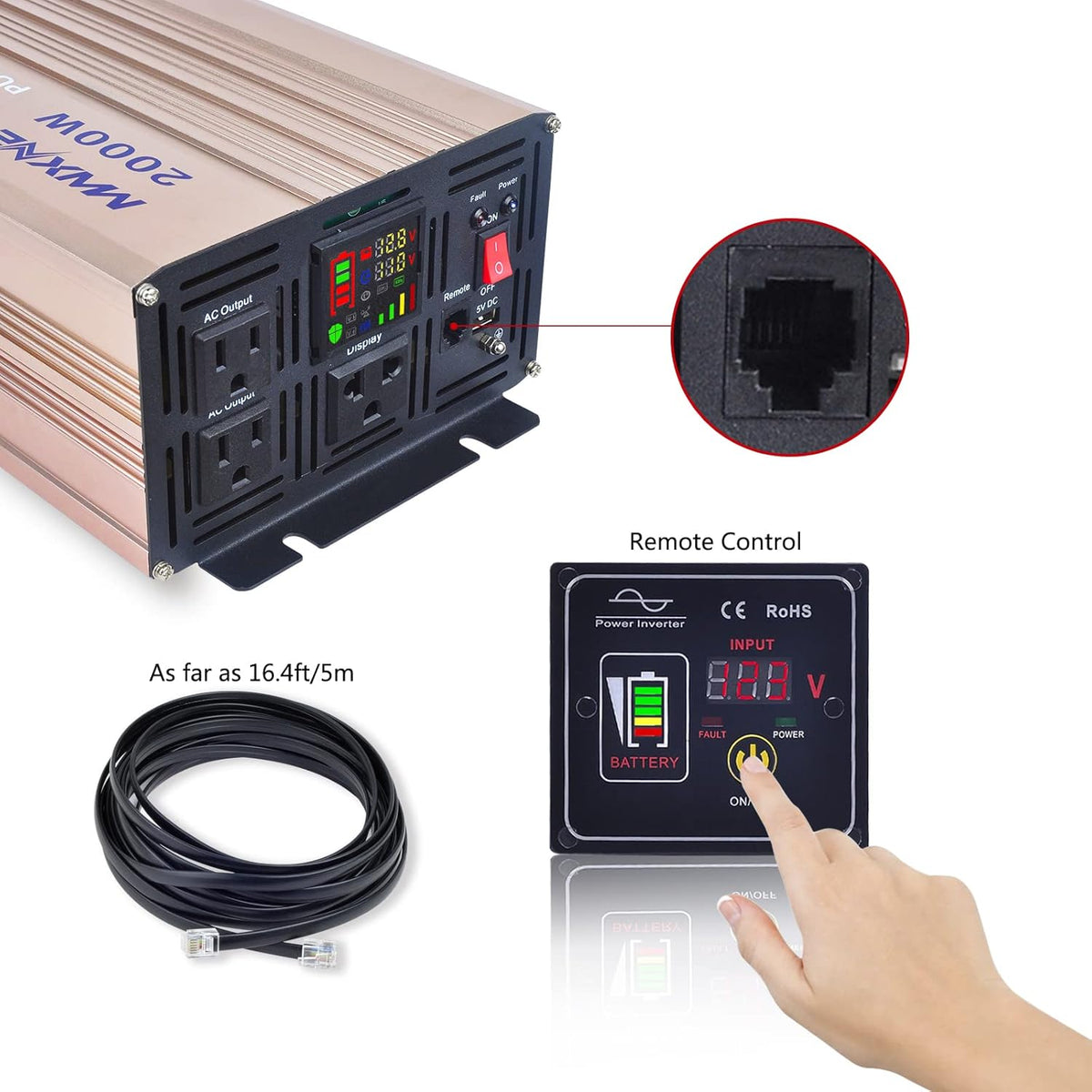 2000 Watts Pure Sine Wave Power Inverter with LCD Display C758303