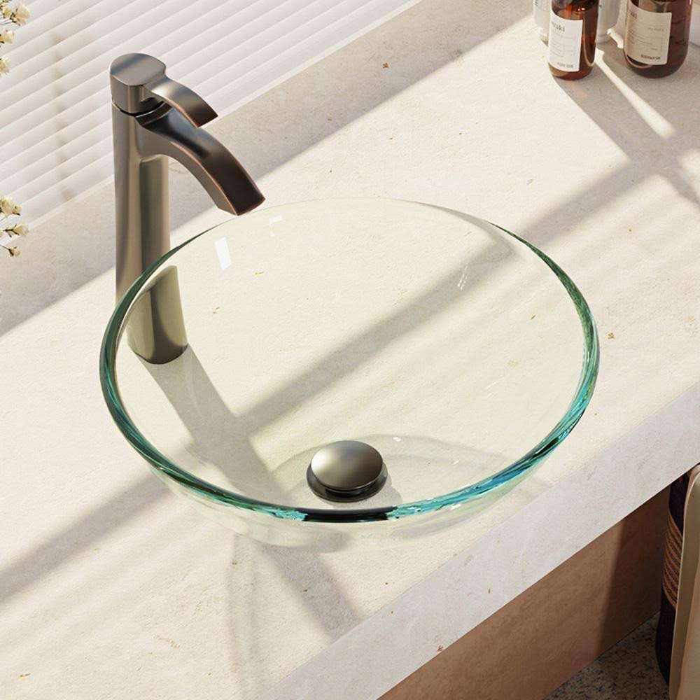 Glass Vessel Bathroom Sink with Vessel Faucet I506