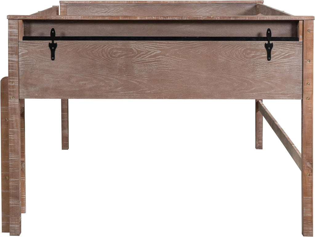 Twin Size Wood Loft Bed with Hanging Clothes Rack M207665