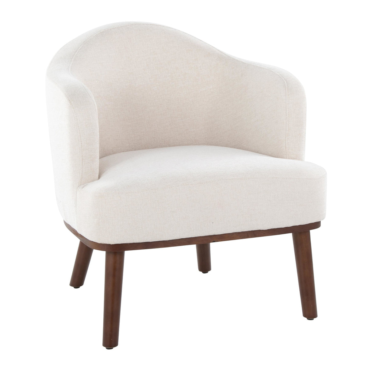 Mid-Century Modern Accent Chair in Walnut Wood and Cream Fabric C364