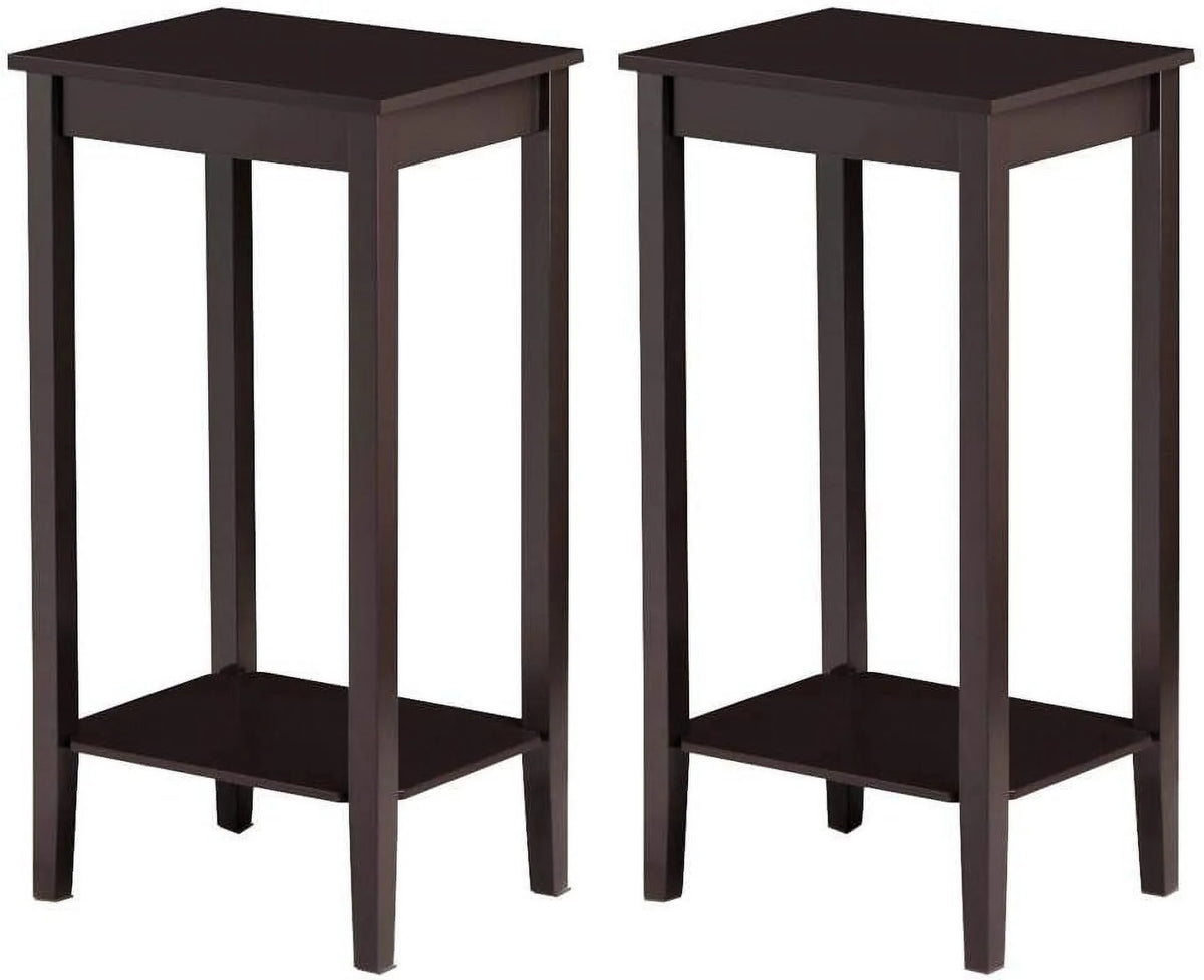 2 Tier End Table Set Of 2, Slim Side Table With Storage Shelf, Wood Finish A205