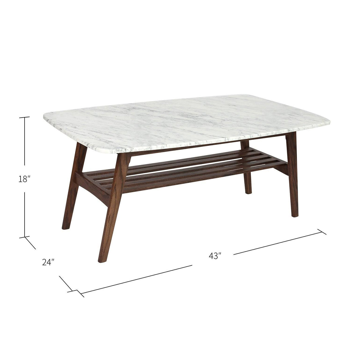 Italian Carrara White Marble Coffee Table with Oak Shelf W158093