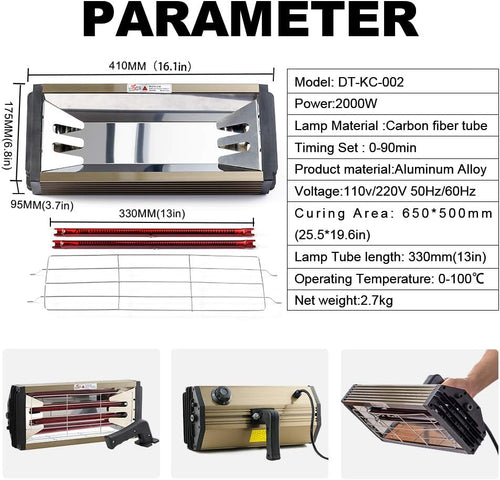 2000W Shortwave Infrared Paint Curing Lamp with Bracket K95907