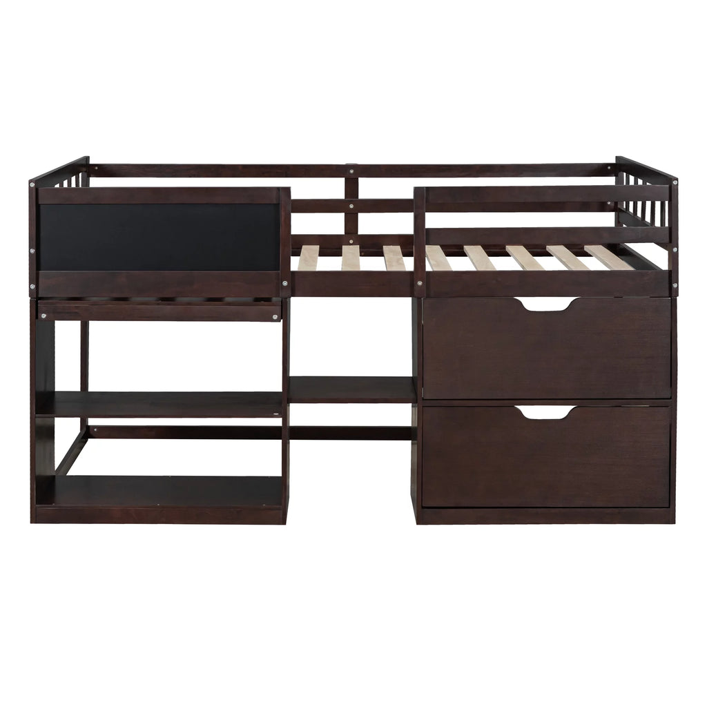 Twin Size Solid Wood Loft Bed with Drawers Shelves and Ladder M6609