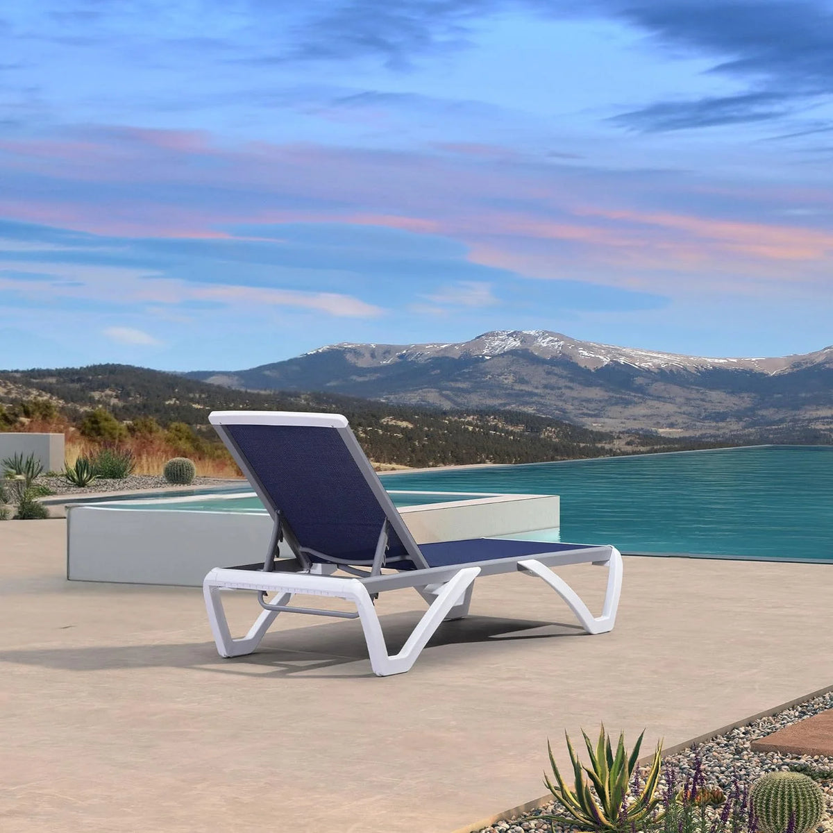 Navy Blue Stackable Patio Chaise Lounge Chair T6734