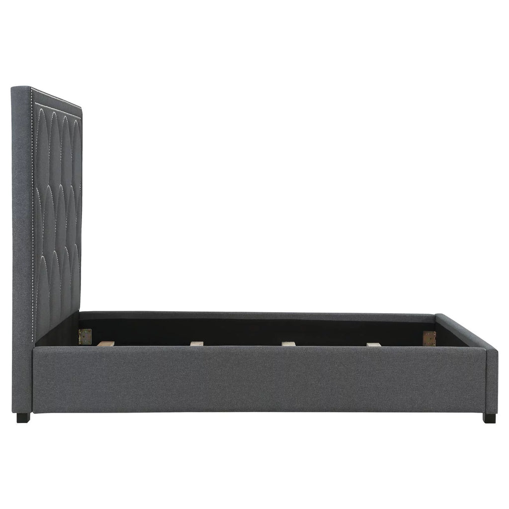 Upholstered Bed with Nailhead Trim Charcoal E6229