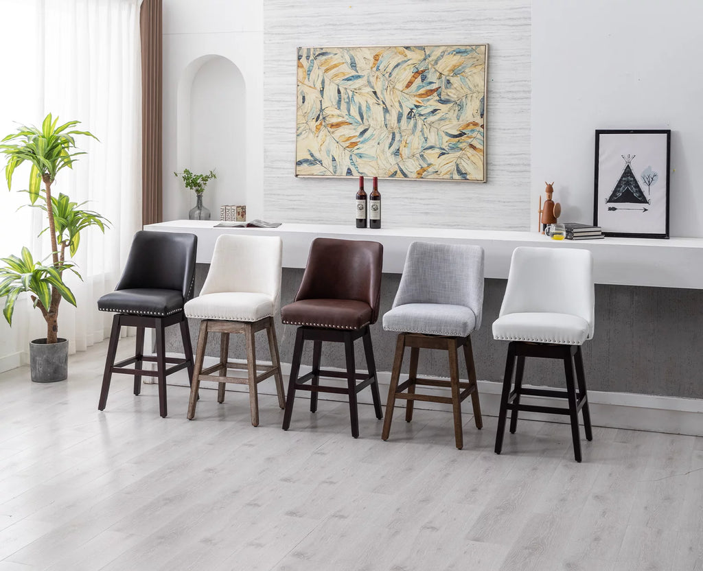 27.5 Inch White Faux Leather Swivel Bar Stool Set of 2 L696