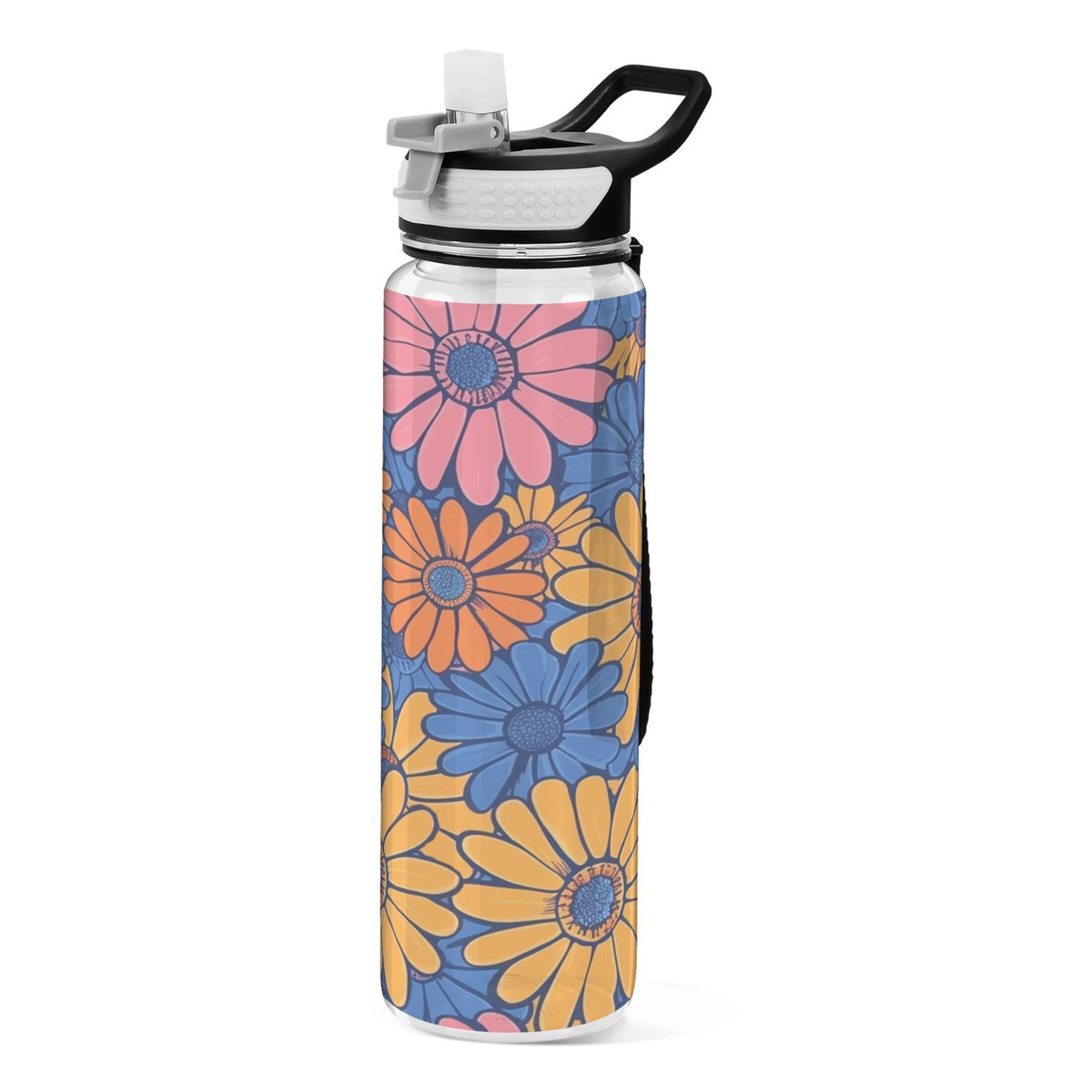 Blue and Pink Flowers 32oz Tritan Sports Water Bottle with Straw Q283