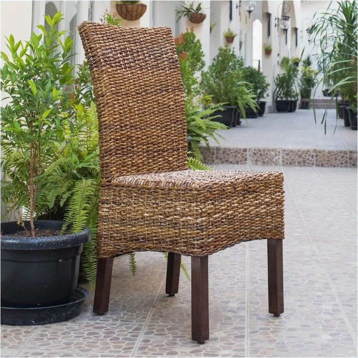 Brown Wicker Rattan Dining Chair Set of 2 C671