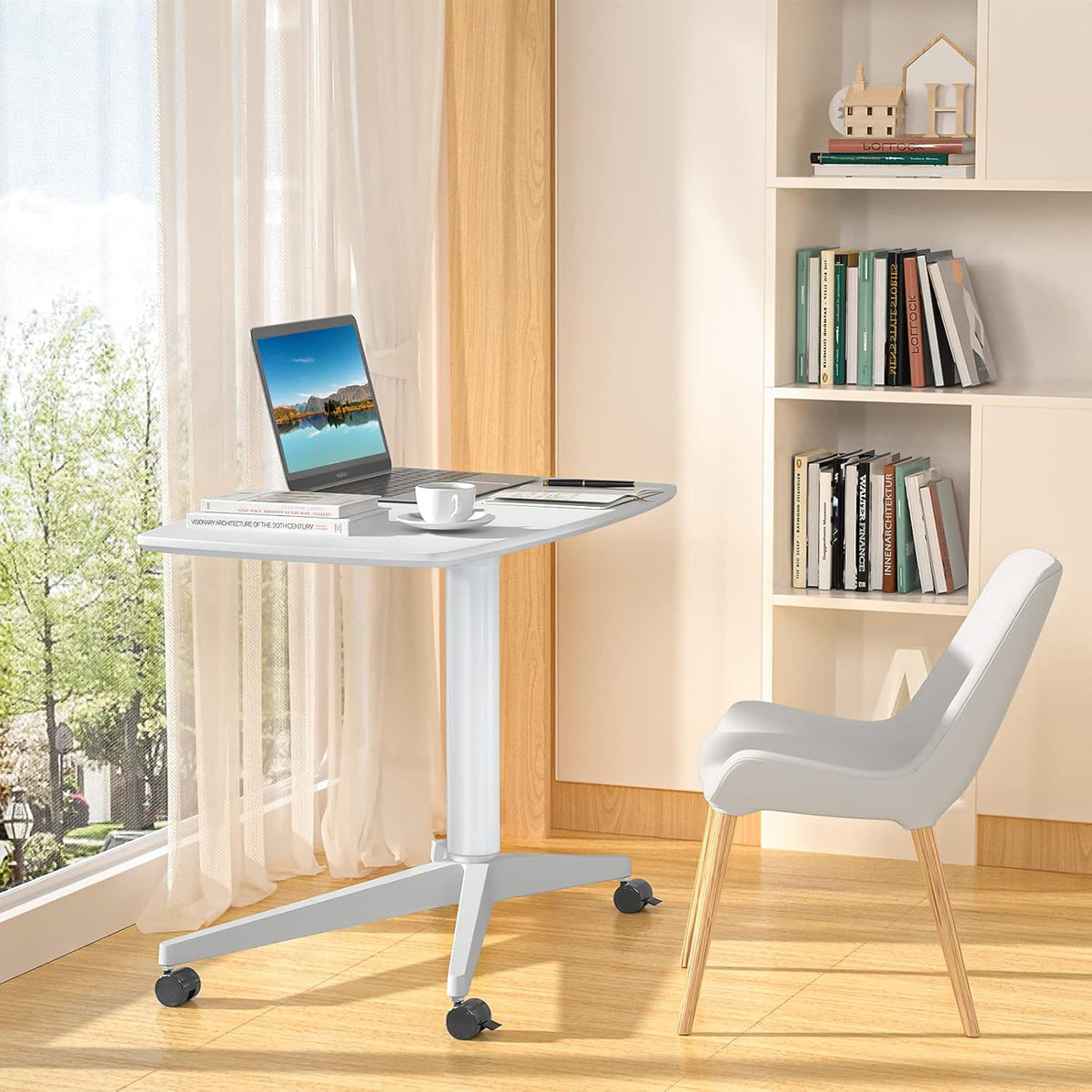 Mobile Standing Desk Height Adjustable Pneumatic Rolling Sit Stand Desk Cart Riser L33395