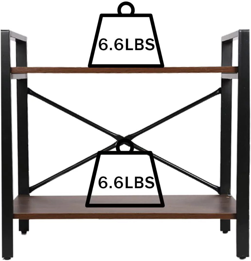 2-Tier Ash Grey Wood Bookshelf with Metal Frame O361983
