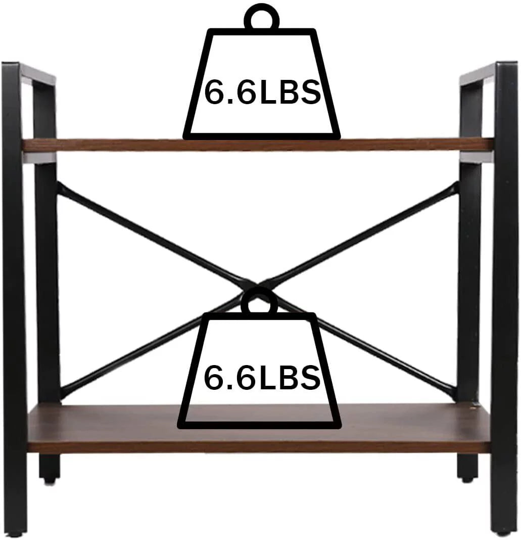 2-Tier Ash Grey Wood Bookshelf with Metal Frame O361983