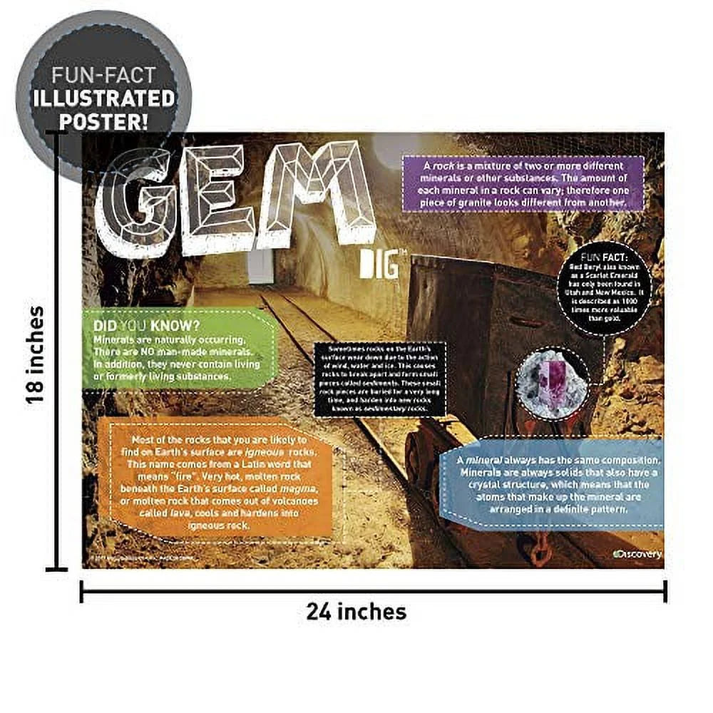 Gemstone Dig Stem Science Kit, Excavate 11 Real Gemstones U9794