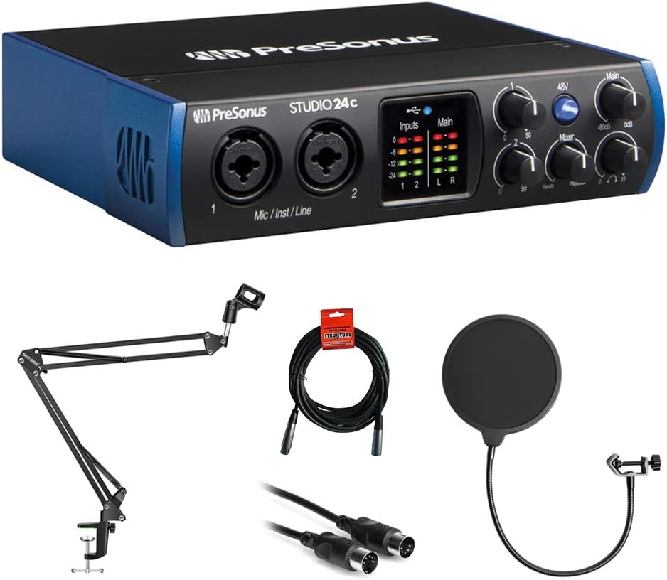 USB Type-C Audio/MIDI Interface with Pop Filter, Boom Arm Stand & XLR Cable T540688