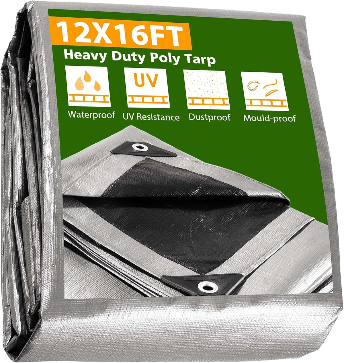 12x16ft Heavy Duty Reinforced Poly Tarp Waterproof Tarpaulin C904