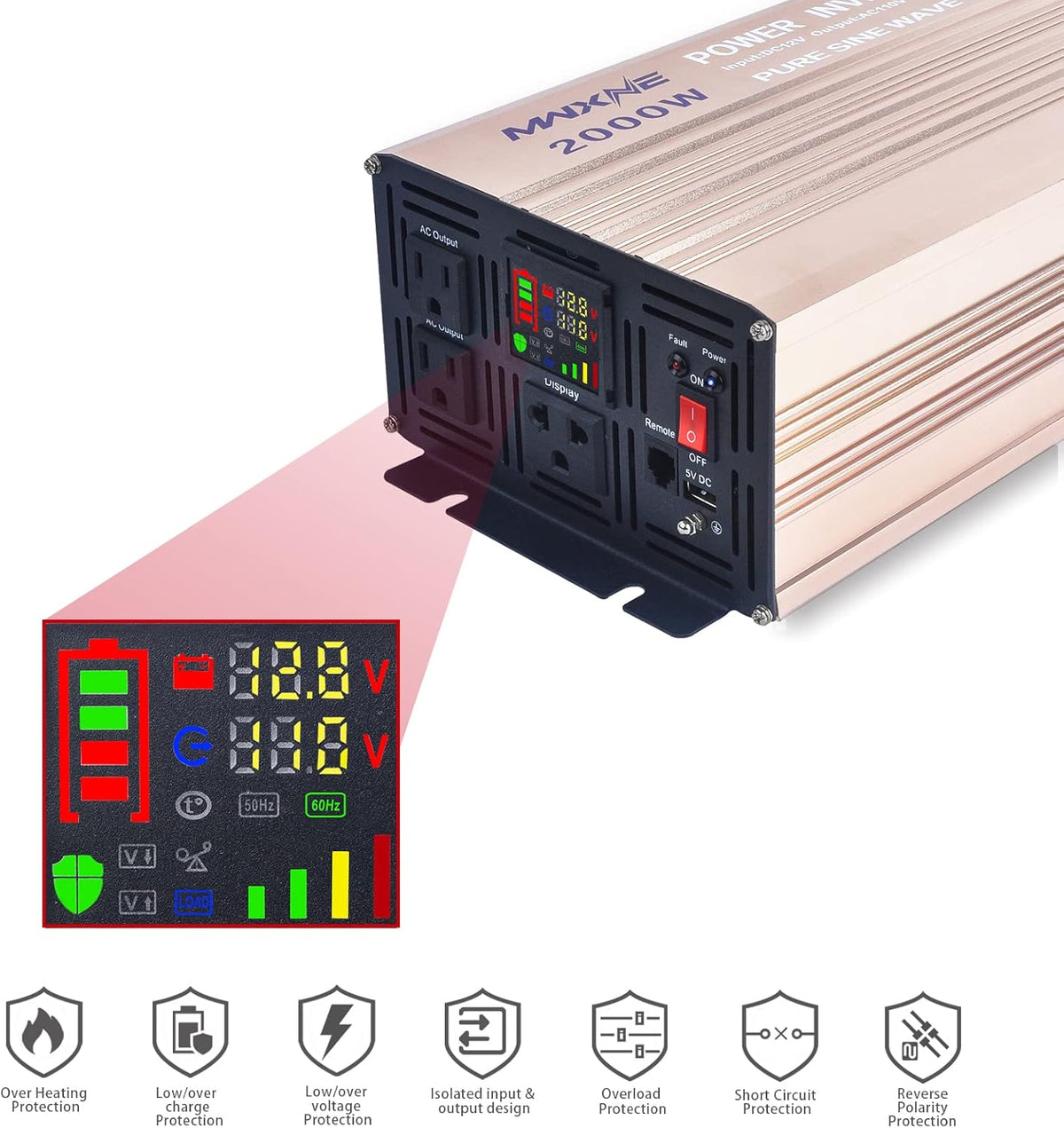 2000 Watts Pure Sine Wave Power Inverter with LCD Display C758303