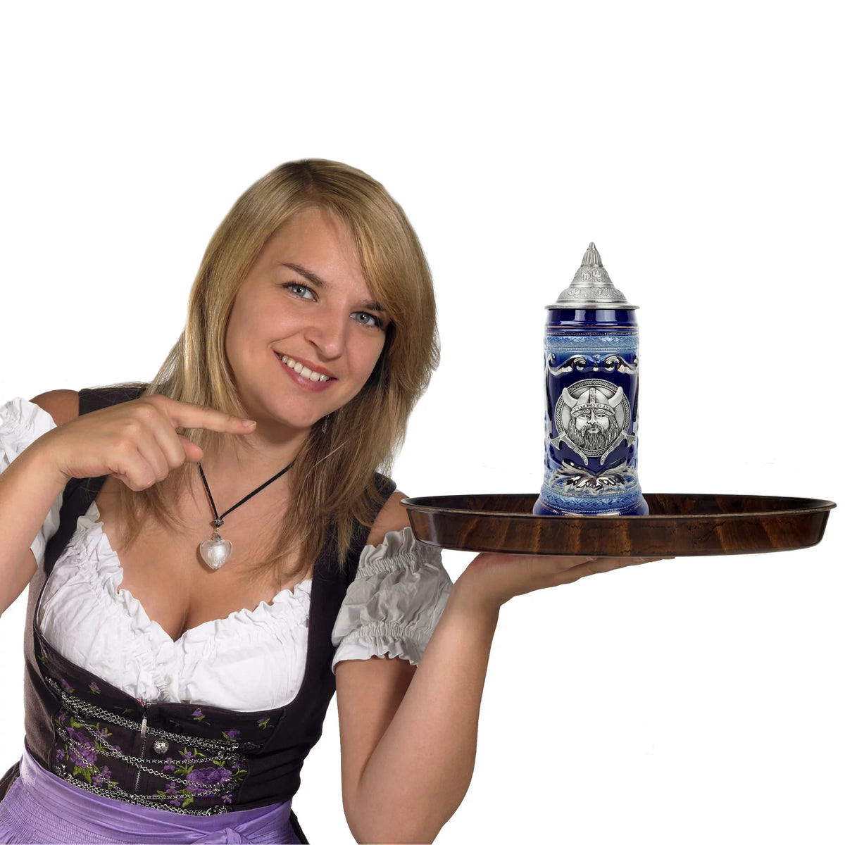 Blue Metal Medallion .75L Beer Stein with Metal Lid T474