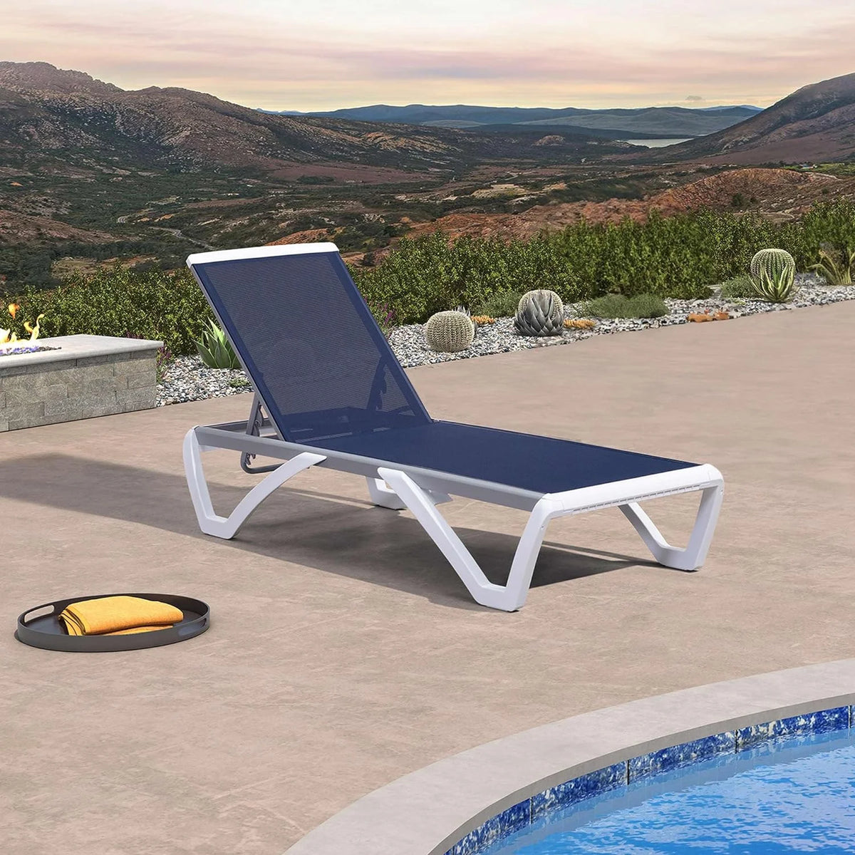 Navy Blue Stackable Patio Chaise Lounge Chair T6734