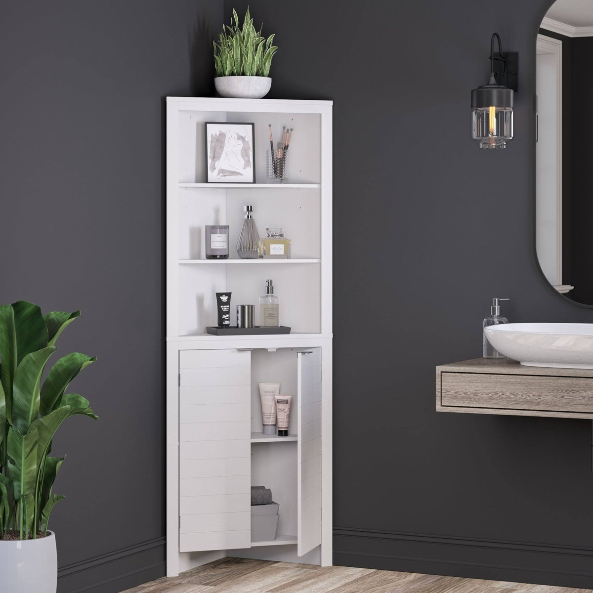 White Tall Corner Cabinet F513