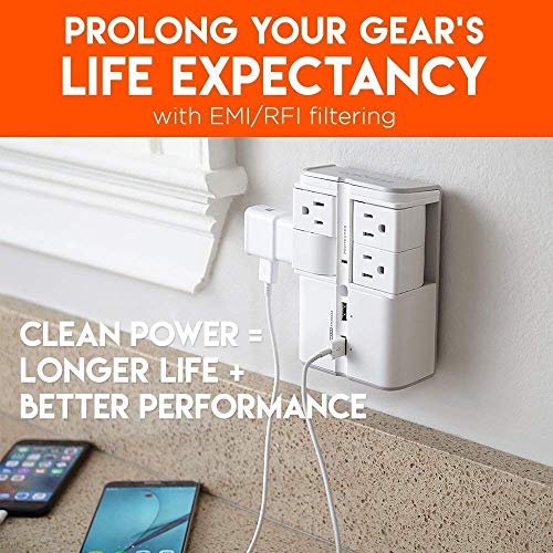 USB Wall Charger Surge Protector with 4 Pivoting AC Outlets & 2 USB Ports A2958