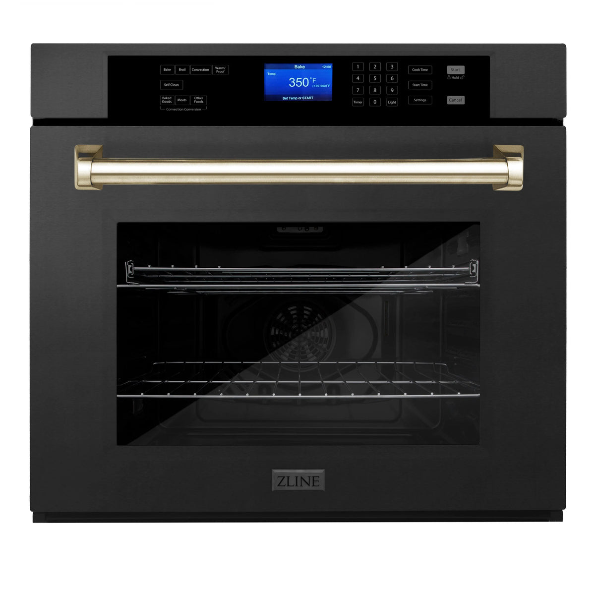 30 In. Single Wall Oven with Self Clean and True Convection in Black Stainless Steel and Gold O504