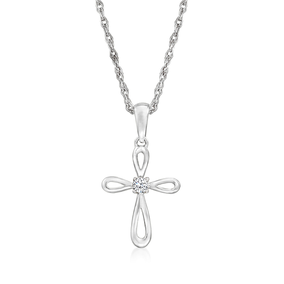 14kt White Gold Cross Pendant Necklace With Diamond Accent X228