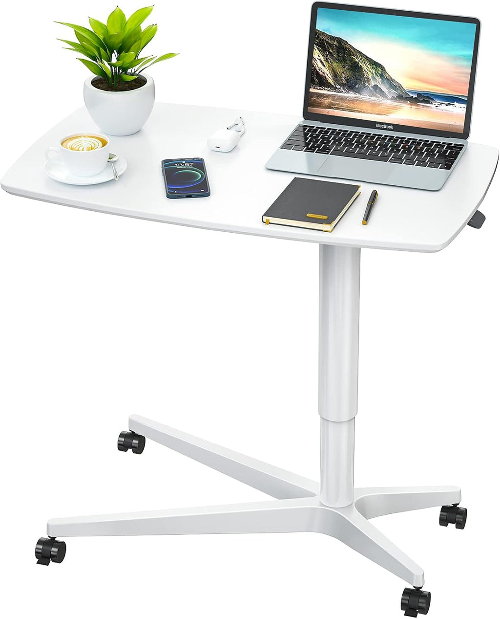 Mobile Standing Desk Height Adjustable Pneumatic Rolling Sit Stand Desk Cart Riser L33395