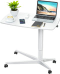 Mobile Standing Desk Height Adjustable Pneumatic Rolling Sit Stand Desk Cart Riser L33395